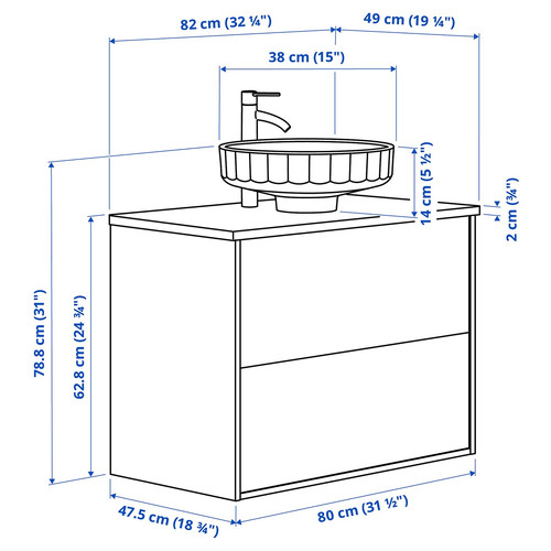 ÄNGSJÖN / LERSJÖN Wash-stnd w drawers/wash-basin/tap, high-gloss white/white marble effect, 82x49x79 cm