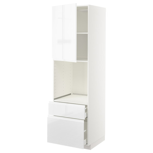 METOD / MAXIMERA Hi cab f ov w dr/2 frnt/1 m/1 h drw, white/Voxtorp high-gloss/white, 60x60x200 cm