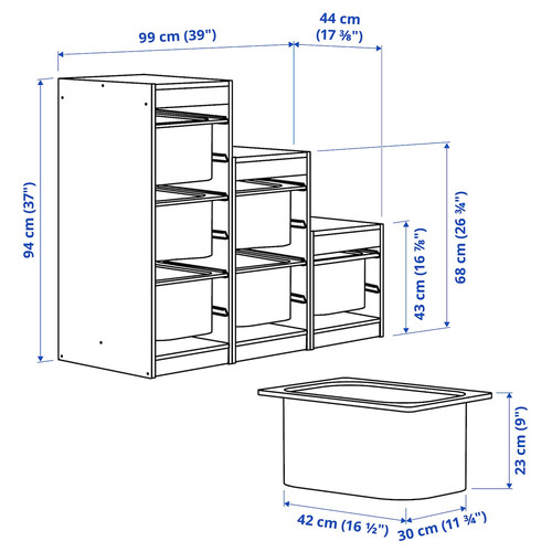 TROFAST Storage combination with boxes, white/white, 99x44x94 cm