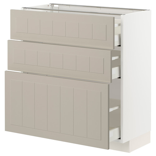 METOD / MAXIMERA Base cabinet with 3 drawers, white/Stensund beige, 80x37 cm