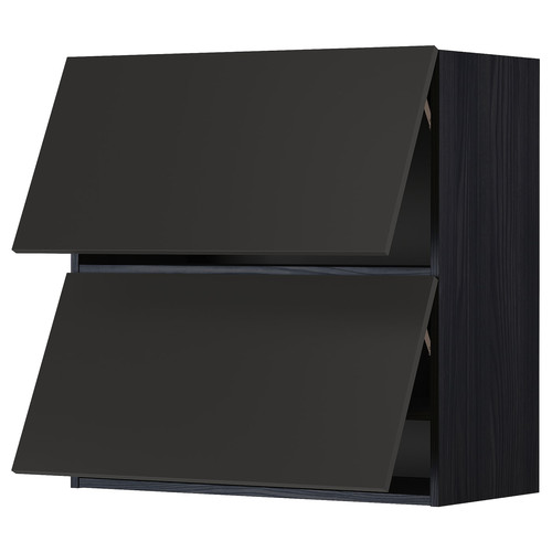 METOD Wall cab horizo 2 doors w push-open, black/Nickebo matt anthracite, 80x80 cm