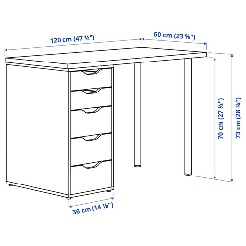 LAGKAPTEN / ALEX Desk, white/black-brown, 120x60 cm