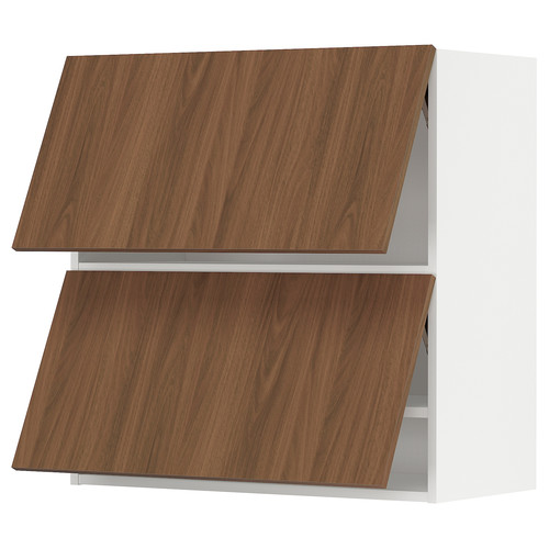 METOD Wall cab horizo 2 doors w push-open, white/Tistorp brown walnut effect, 80x80 cm