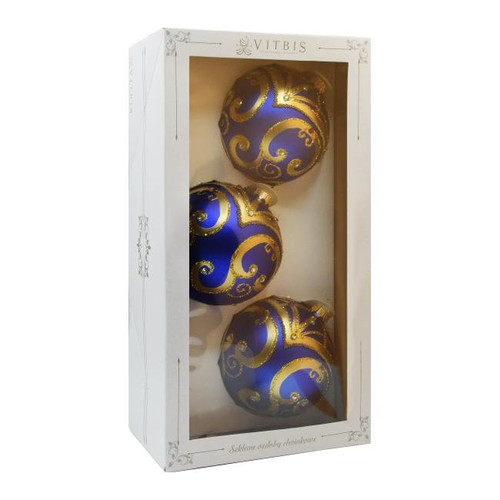 Christmas Glass Baubles Set 100mm 3pcs, blue