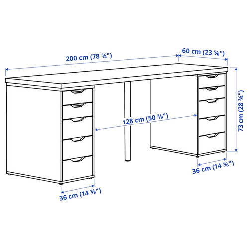 LAGKAPTEN / ALEX Desk, black-brown/white, 200x60 cm