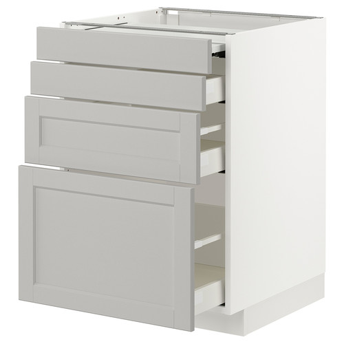 METOD / MAXIMERA Bc w pull-out work surface/3drw, white/Lerhyttan light grey, 60x60 cm