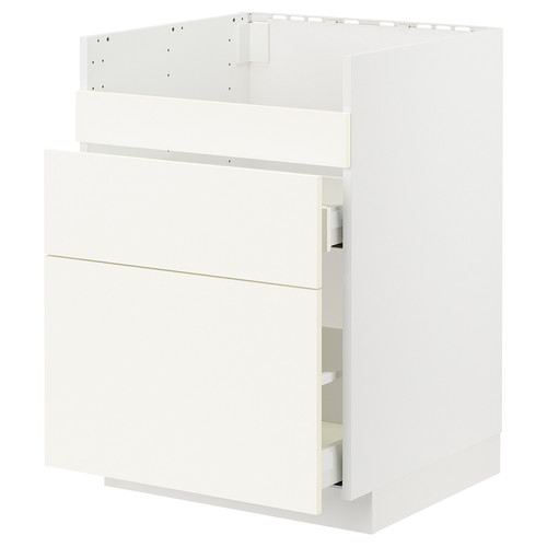 METOD / MAXIMERA Base cb f HAVSEN snk/3 frnts/2 drws, white/Vallstena white, 60x60 cm