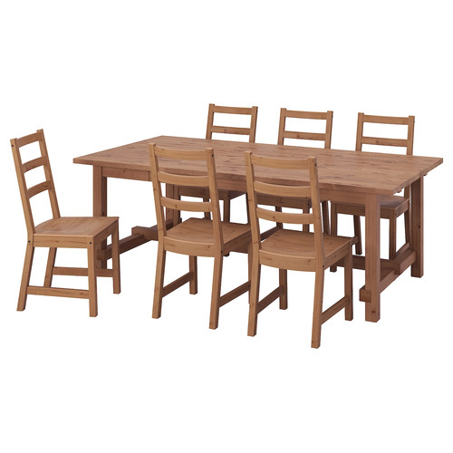 NORDVIKEN / NORDVIKEN Table and 6 chairs, antique stain, antique stain, 210/289x105 cm