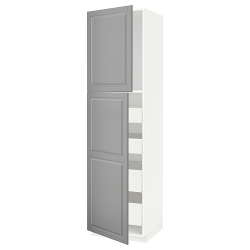 METOD / MAXIMERA Hi cab w 2 doors/4 drawers, white/Bodbyn grey, 60x60x220 cm