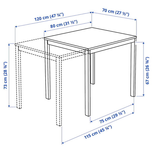 VANGSTA Extendable table, black, dark brown, 80/120x70 cm