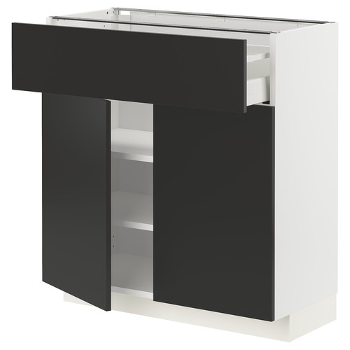 METOD / MAXIMERA Base cabinet with drawer/2 doors, white/Nickebo matt anthracite, 80x37 cm