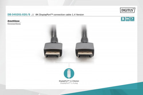 DIGITUS 8K DisplayPort Connection Cable Version 1.4 2m