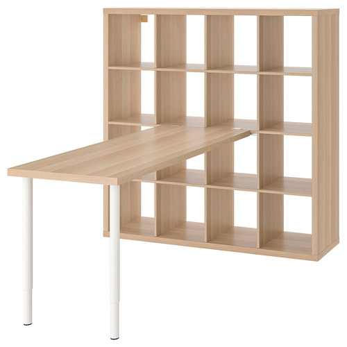 KALLAX / LAGKAPTEN Desk combination, white/white stained oak effect, 147x179x147 cm