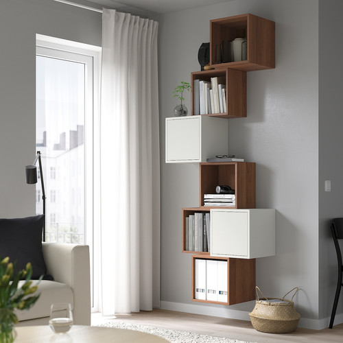 EKET Wall-mounted cabinet combination, walnut effect/white, 80x35x210 cm