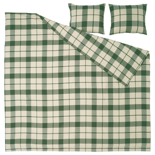 BESKSÖTEMAL Duvet cover and 2 pillowcases, green/check, 200x200/50x60 cm