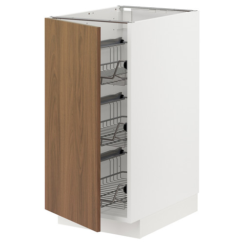 METOD Base cabinet with wire baskets, white/Tistorp brown walnut effect, 40x60 cm