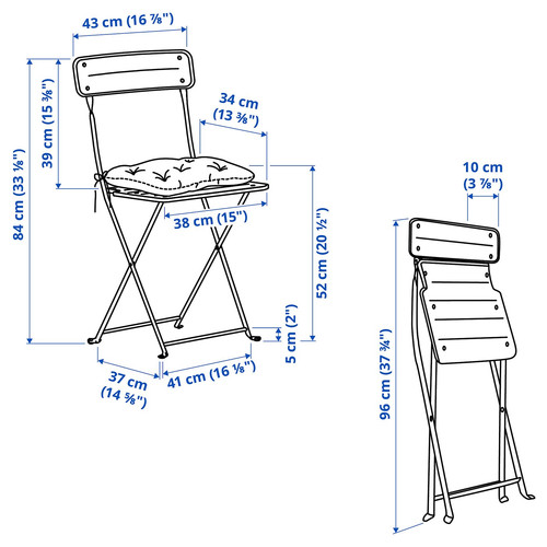 SUNDSÖ Table and 2 folding chairs, outdoor off-white/off-white Kuddarna light grey-beige, 65 cm