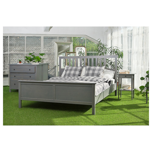 HEMNES Bed frame, grey stained, Luröy, 160x200 cm