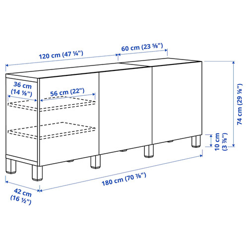 BESTÅ Storage combination with doors, white, Smeviken/Kabbarp white, 180x42x74 cm