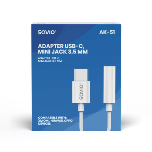 Savio Adapter Cable AK-51 USB-C - Mini Jack 3.5mm