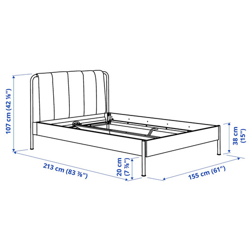 TÄLLÅSEN Upholstered bed frame, Kulsta grey-green, 140x200 cm