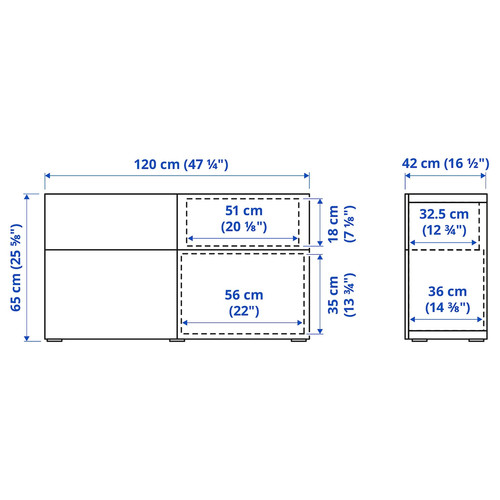 BESTÅ Storage combination w doors/drawers, white/Lappviken white, 120x42x65 cm