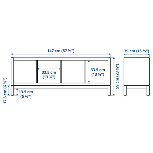 KALLAX Shelving unit with underframe, white stained oak effect/black, 147x59 cm