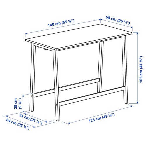 MITTZON Conference table, black stained ash veneer/white, 140x68x105 cm