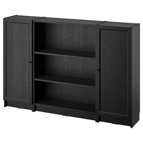 BILLY / OXBERG Bookcase comb w doors, black oak effect, 160x106 cm