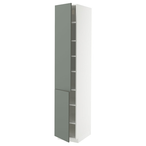 METOD High cabinet with shelves/2 doors, white/Nickebo matt grey-green, 40x60x220 cm