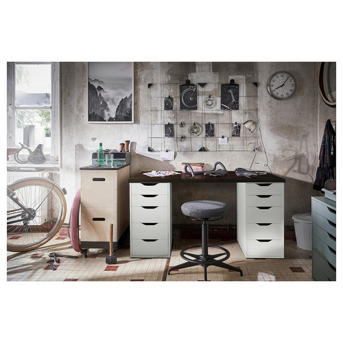 LAGKAPTEN / ALEX Desk, black-brown/white, 140x60 cm