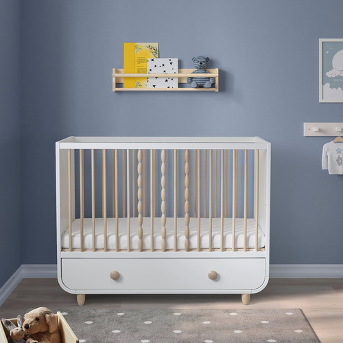 MYLLRA Cot with drawer, white, 60x120 cm