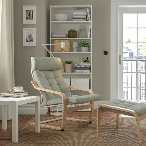 POÄNG Footstool, white stained oak veneer/Gunnared light green