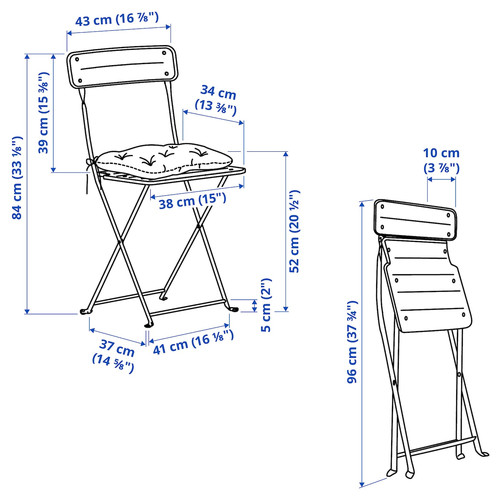 SUNDSÖ Table and 2 folding chairs, outdoor light green/light green Kuddarna light grey-beige, 65x65 cm