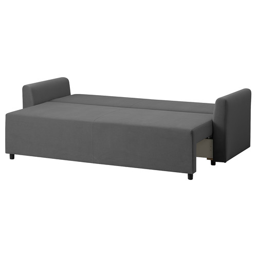 BRISSUND 3-seat sofa-bed, Hakebo dark grey