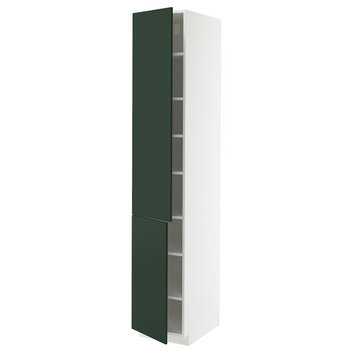 METOD High cabinet with shelves/2 doors, white/Havstorp deep green, 40x60x220 cm