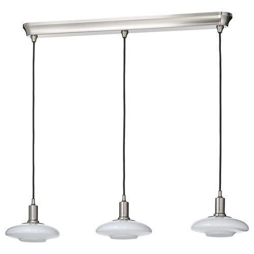 TÄLLBYN Pendant lamp with 3 lamps, nickel-plated/opal white glass, 89 cm