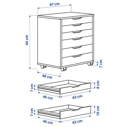 ALEX Drawer unit on castors, white stained/oak effect, 67x66 cm