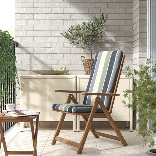 NÄMMARÖ Reclining chair, outdoor, light brown stained Frösön/Duvholmen/multicolour stripe pattern