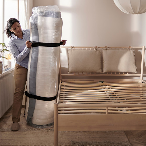 NORDLI Bed frame with storage and mattress, with headboard white/Valevåg medium firm, 140x200 cm