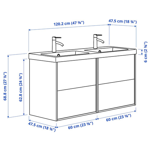 ÄNGSJÖN / BACKSJÖN Wash-stand/wash-basin/taps, brown oak effect, 122x49x69 cm