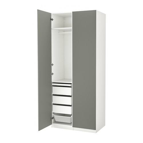 PAX / REINSVOLL Wardrobe combination, white/grey-green, 100x60x236 cm