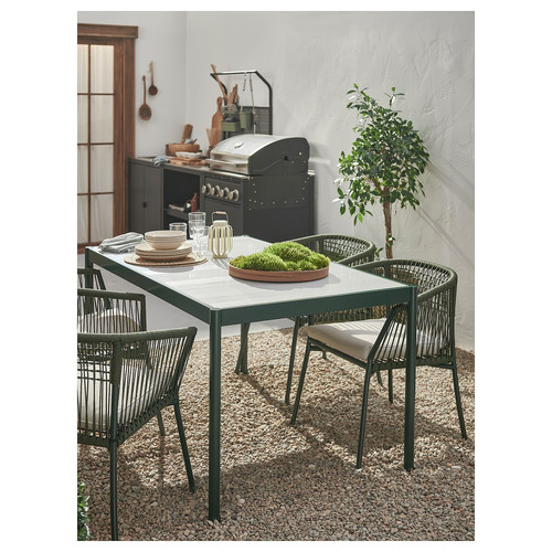 SEGERÖN Outdoor chair with armrests, dark green/Frösön/Duvholmen beige