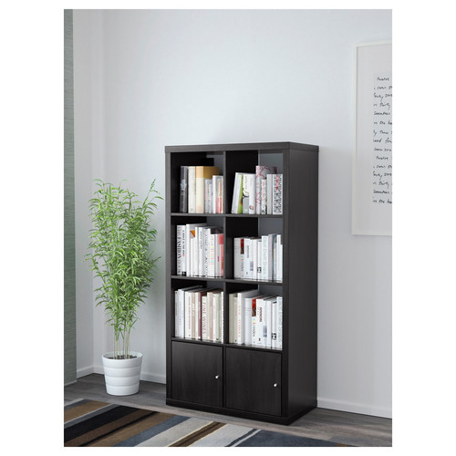 KALLAX Shelf unit with doors, black-brown, 77x147 cm