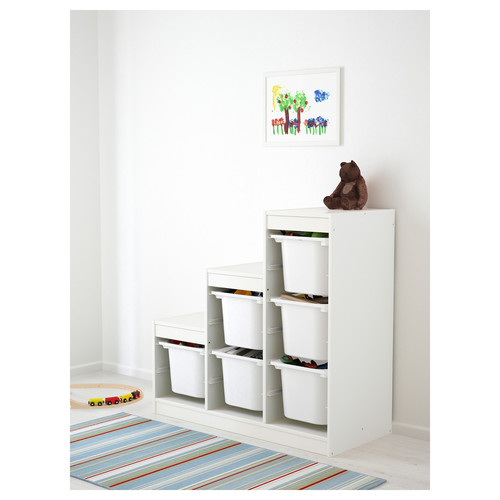 TROFAST Storage combination with boxes, white, white, 99x44x94 cm