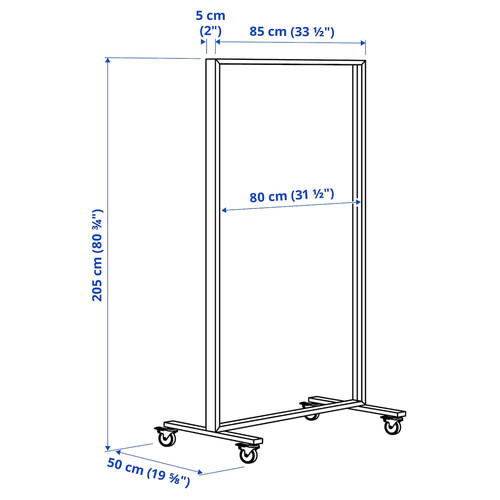 MITTZON Frame with castors, white, 85x205x50 cm