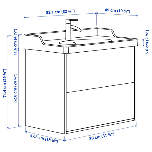 TÄNNFORSEN / RUTSJÖN Wash-stnd w drawers/wash-basin/tap, light grey, 82x49x74 cm