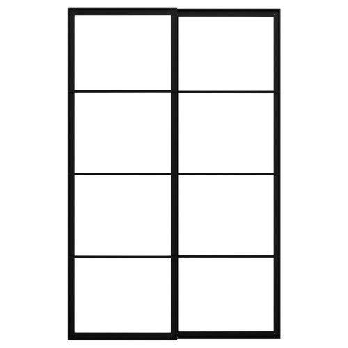 PAX Pair of sliding door frames w rail, black, 150x236 cm