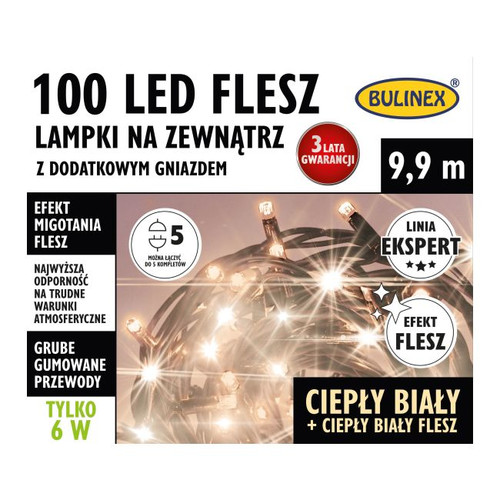 Christmas Lights 100 LED Bulinex Flash 9.9 m, warm white