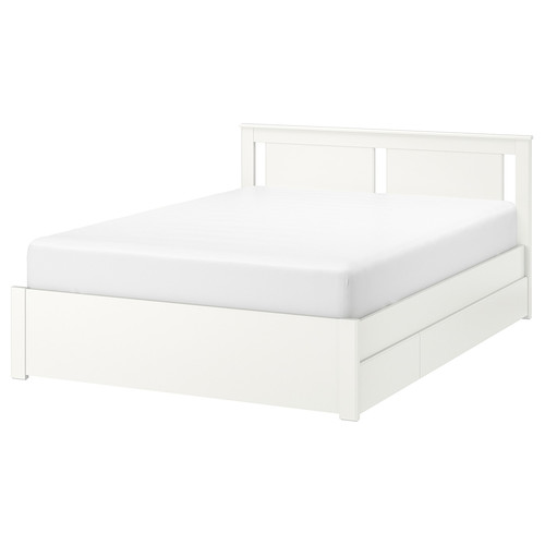 SONGESAND Bed frame with 2 storage boxes, white, Leirsund, 160x200 cm